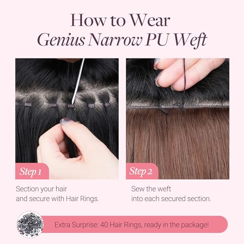 Image of GOO GOO Genius Narrow Edge PU Weft Hair Extensions Human Hair, Invisible Sew in Hair Extensions Human Hair, P17A /60A Ash Blonde Highlighted Platinum Blonde 18 Inch 100g, Seamless Soft Lightweight