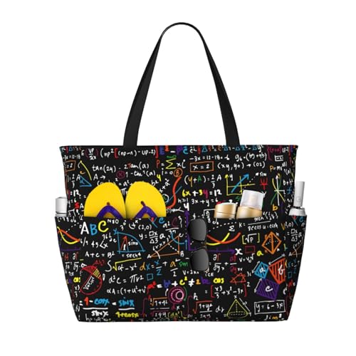 Math Formula Print Roomy Beach Tote Bag For Women, Large Travel Bag For Weekend Travel,Pool
