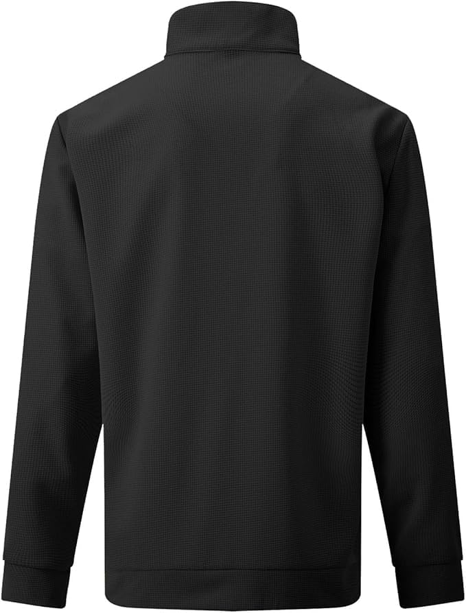 Men's Waffle Fall Casual Outdoor Sweater High Mock Neck Half Zipper Pullover Long Sleeve Sweatshirt with Pocket2