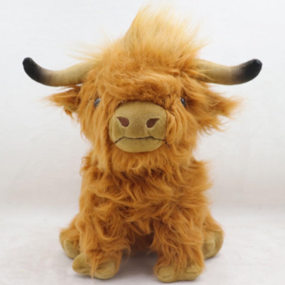 OUKEYI 25cm Highland Cow Stuffed Animals,Realistic Scottish Doll,Highland Cow Plush Toy,Soft Cuddly Plushies Farm Toy for Home Decor Gift Brown