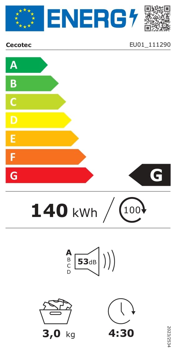 Cecotec Mini Asciugatrice Portatile 3Kg Bolero DressCode Dry 3600V. di Scarico, 12 programmi, A, Asciugatura Automatica Intelligente, Schermo FullColor, Funzione UV Care, Dry Shoe Pro, Avvio Ritardato