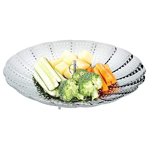 ecooe Roestvrijstalen stoompan, instelbaar stoominzet (15,5 cm-27 cm), stoominzet voor kookpannen