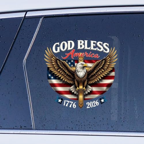 Image of 2pcs God Bless America Patriotic Bald Eagle Car Decal Sticker 1776-2026 | 250th Anniversary USA Vinyl for Car Truck Window Laptop 250 Years American Independence Bumper Stickers 10 in