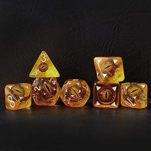 Bescon Dragon Eye RPG Dice Set of 7, Dragon Eye Polyhedral Dice, Amber Eye Set