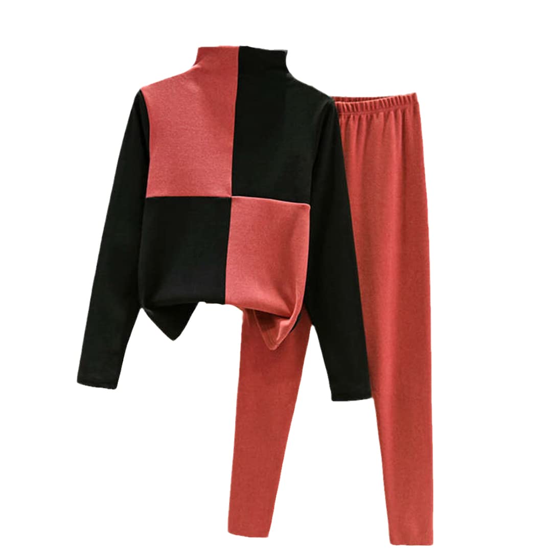 Disimlarl Damen High Collar Thermo Unterwäsche Set Winter Damen Body-Shaping Kleidung, korallenrot, 48