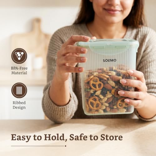 Image of Amazon Brand - Solimo Linea 4 Side Lock Airtight Plastic Storage Containers Food Grade Set of 4 (1.5L Each) | BPA-Free Durable Kitchen Storage | Stackable Pantry & Meal Prep Containers, Coral Green