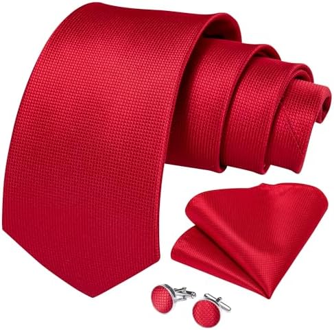 DiBanGu Mens Silk Tie Set Stripe Plaid Necktie Pocket Square Cufflinks and Tie Clip Set for Business Wedding Party