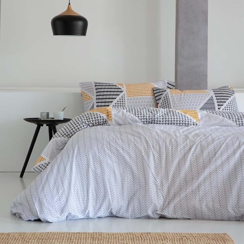 Miniatura 4 de Cotton Artean Funda Nórdica Reversible Cama 180 Geka Gris Algodón Poliéster Funda Edredón 260x240 2 Fundas Almohada