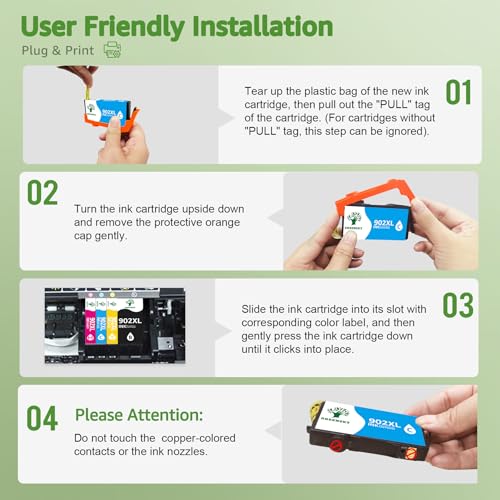 GREENSKY Compatible 902XL Ink Cartridge for HP Printers Replacement for HP 902 902XL Ink Cartridge Combo Pack Compatible with HP Officejet Pro 6968 6978 6970 6958 6960 6975 6954 6962 Printer 4 Pack