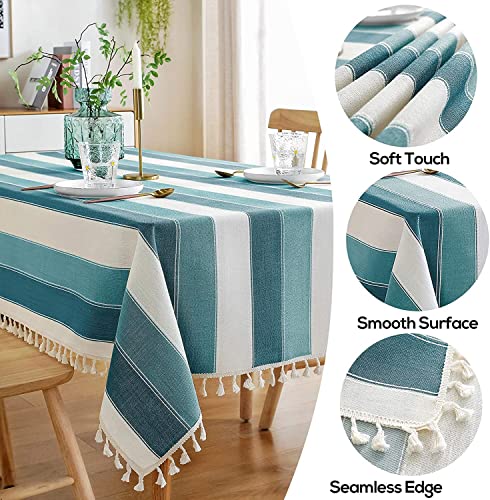 Image of Urban Space Sicilia Table Linen Collection - Premium Water & Stain Resistant Dining Table Cover for 6 Seater, Anti Skid Table Cloth for Center Table, 1 Piece (Vertical Green, 6 Seater 52 inch x 92 inch)