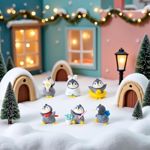 Image of 6PCS Cute Penguin Figurines Set, Mini Penguin Miniatures for Fairy Garden, Christmas Village Accessories, Winter Tabletop Decor, DIY Crafts and Home Decorations