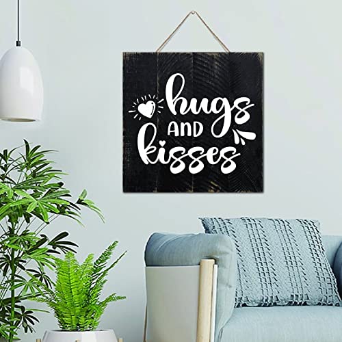 Panneau bois Hugs And Kisses pour porche et salon ambiance ferme chaleureuse