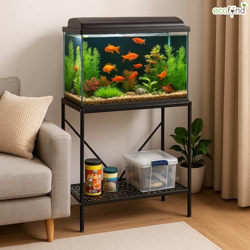 Image of ecofynd 2-Tier Fish Tank Stand, Double-Layer Aquarium Stand with Adjustable Table Feet, Heavy Metal Storage Rack Suitable for Home and Office, (Black, FS001)