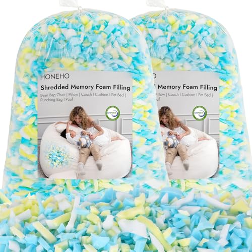 HONEHO 10LBS Shredded Memory Foam Filling for BeanBag Chair, Real Memory Foam Filler with Gel Particles, Foam Stuffing for Pillow, Bean Bag, Dog Beds, Cushions and Arts Crafts