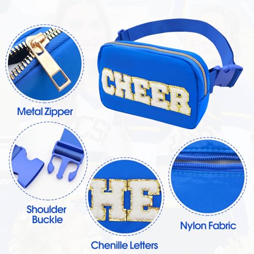 Image of PainZieteg Cheer Fanny Pack for Girls, Chenille Letter Nylon Belt Bag Blue