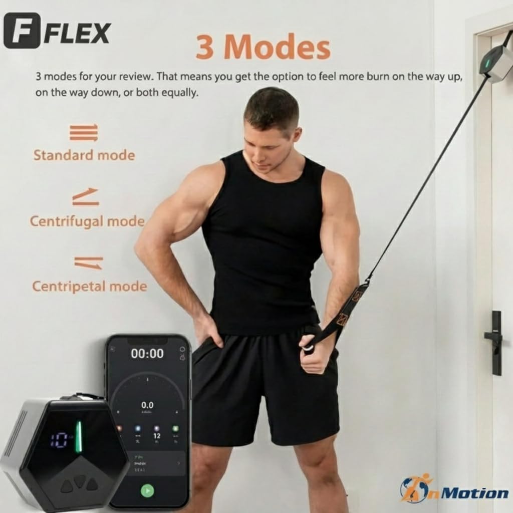 in Motion Flex USB Rechargeable Smart Home Gym Equipment | Portable Compact Digital Cable Machine Adjustable Motor Resistance 5–66LB | Compact Strength Training for Full Body Workout Travel & Fitness