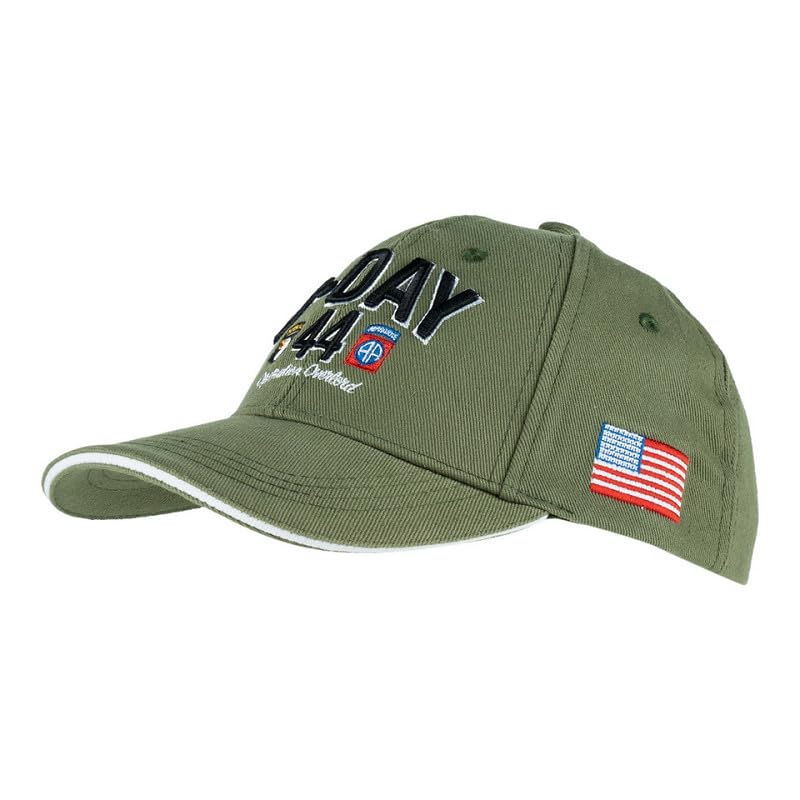 daph Gorra de Béisbol Día D Normandía 1944, Verde Militar, Bordado 3D, Bandera Americana, 101ª y 82ª División Aerotransportada, Ajustable (Verde)