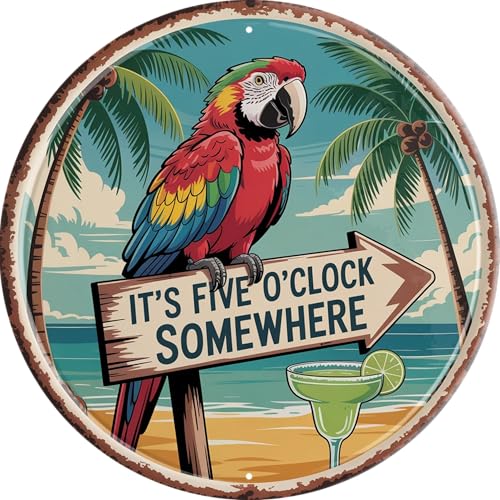 LMDDFZS Five OClock Somewhere Metal Sign 8x8in Round Bar Plaque for Patio Wall Decor Happy Hour Gift