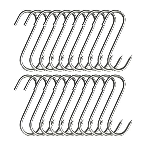 ZMaglorian 20 Crochets à Viande Inoxydables, Crochet de Boucher Professionnel en Acier Inoxydable - S Multifonction pour Fumoir, Séchage et Suspension de...