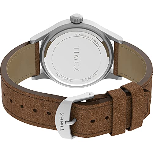 Timex Men's Expedition Scout 40mm Watch – Silver-Tone Case Green Dial with Brown Leather Strap by Timex - Used condition - Image 2