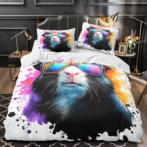 Funda Nordica Cama 180 Animales Divertidos, Funda Nordica 240x260 Conejillo De Indias, Fundas Edredon y 2 Fundas de Almohada 50x75 cm, Juego de Cama de Microfibra Cepillada Suave A360
