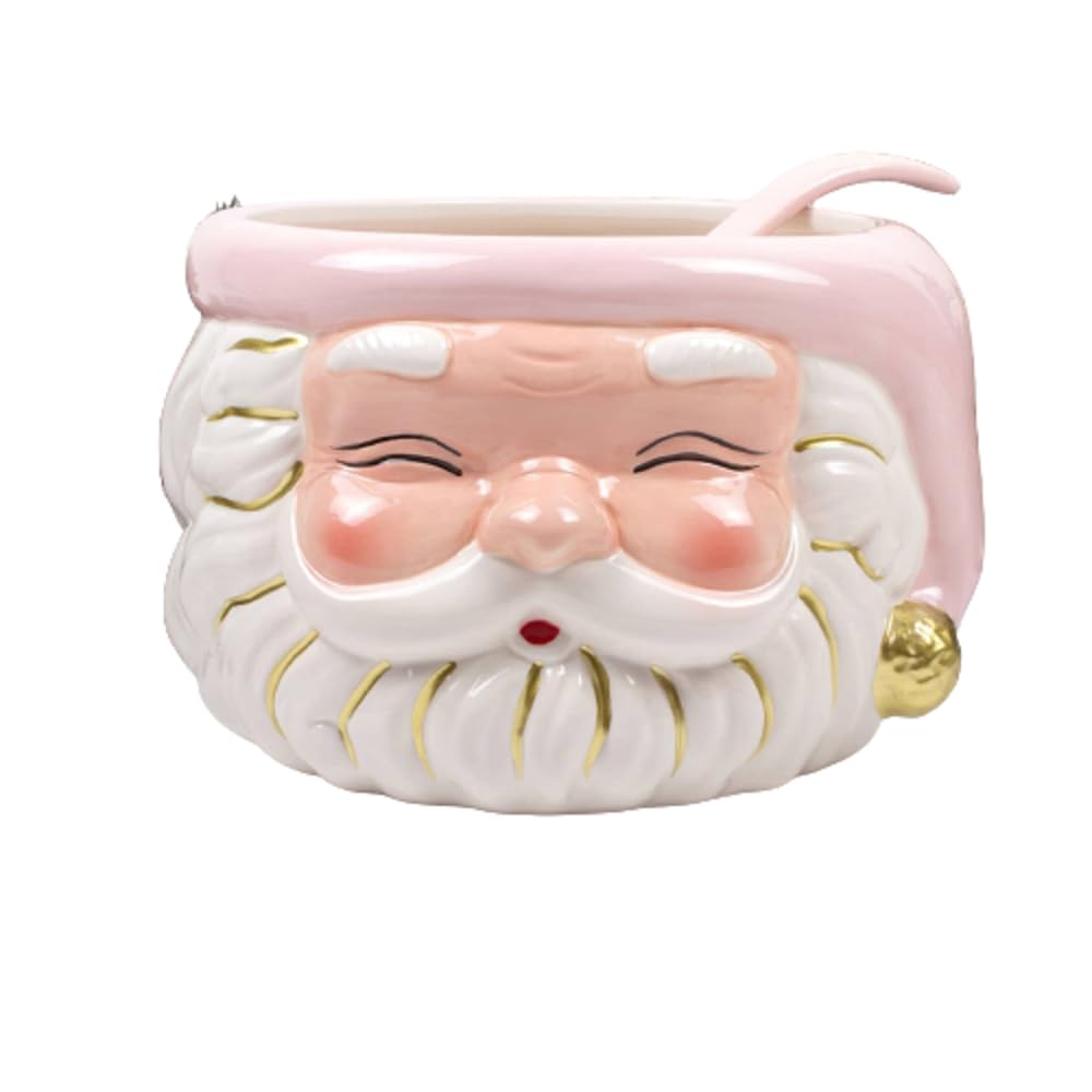 8 Oak Lane Home Decor Pink Christmas Santa Punch Bowl & Ladle 9.5" x 9.5" x 6"
