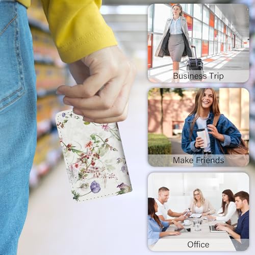 Image of Business Card Holder，PU Leather Business Card Case Color Printing Pattern Card Holder Wallet，Pockets Magnetic Credit Card Holders for Men and Women - White Flowers