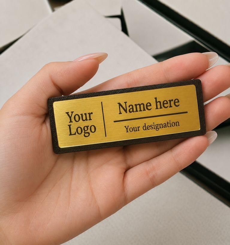 Custom Name Badge, Gold Acrylic and Black Wood, Laser Engraved, 7.60 x 2.50 Centimeter, for Office, School, Hospital and Hotel Staff-image-8