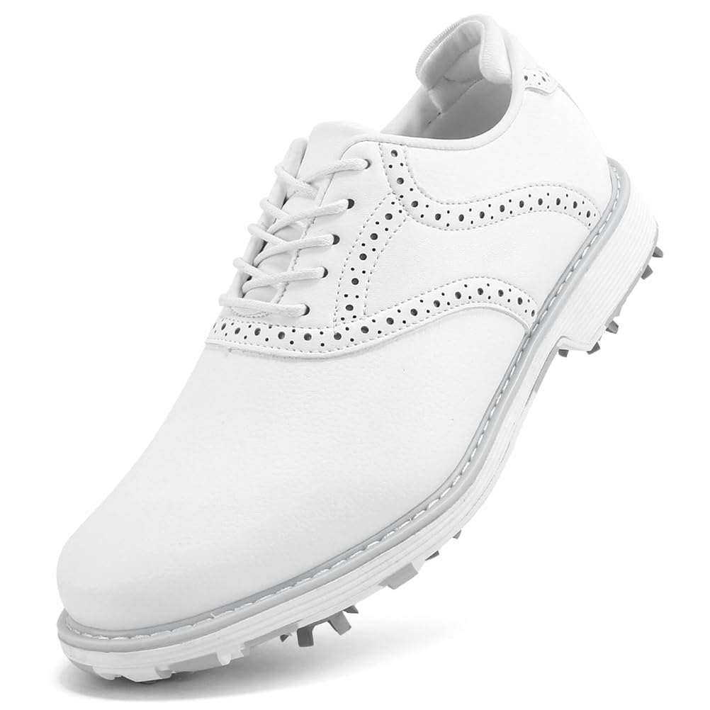 SDEQA wasserdichte Golfschuhe Damen mit 9 Spikes Leder Golf Sneakers für Golfer Größe Plus