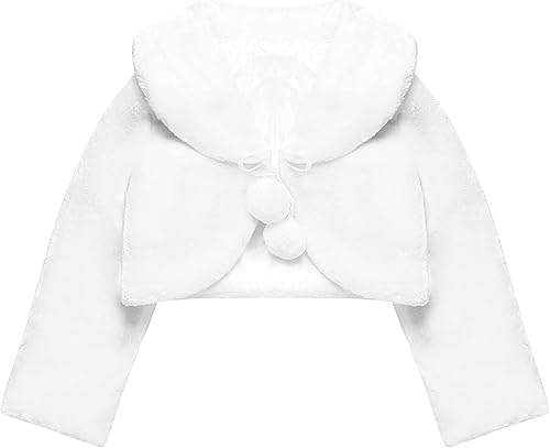Blulu Chal de princesa blanca de piel sintética para niñas, bolero para niñas, accesorios de princesa para fiesta, boda, vestido
