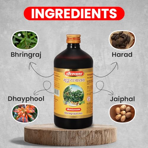 Image of Baidyanath Ayurved Bhringrajasava, Syrup (450 Ml) | Helps To Manage Common Cold, Cough & Premature Greying Of Hair | Maintains Overall Wellbeing (Pack Of 1)