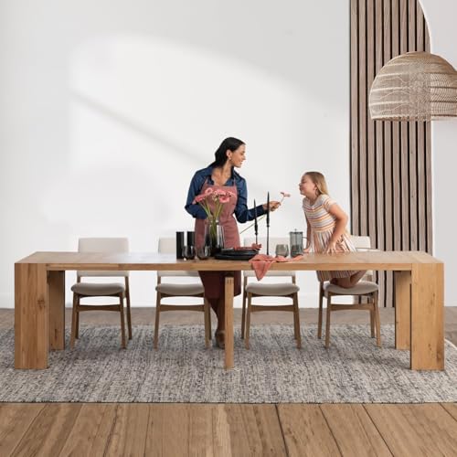 Transformer Table Solid Wood Extendable Dining Table, Natural - image 9