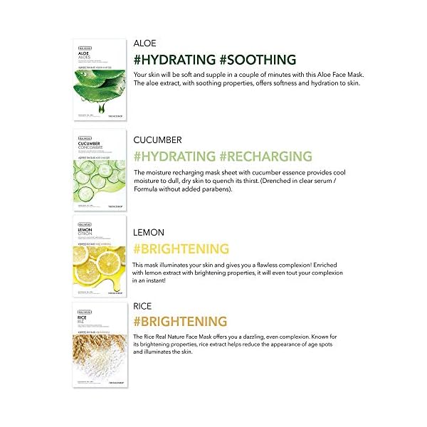 THE FACE SHOP Real Nature Face Mask 15 Pieces Variety Bundle | Naturally Derived,Mild Formula without Additives & High Adhesiveness | K Beauty Facial Sheet Skincare | Avocado,Aloe,Honey,Lemon,etc