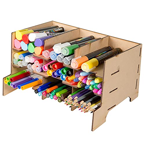Image of The Broken Token Modular Marker Rack - Organizer w / 9 Cubbies for Markers, Brushes, Pencils, and Arts & Crafts Supplies - Customizable Extended Storage for Your Pieces, with Easy Organization & Access