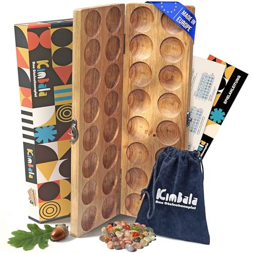SPIELARIO Kimbala | Steinchenspiel | Kalaha Spiel | Mancala | Hus | Bao | Edelsteinspiel | Steinspiel | Spannendes Strategiespiel aus Holz | Für Kinder und Erwachsene | inkl. Beutel und Verpackung