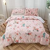 TOPTREE Colorful Floral Comforter Set Queen - Vintage Aesthetic Rose Floral Bedding Flower Pattern C