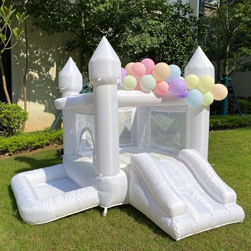 White Wedding Inflatable Bounce House with Blower Jump House with Slide for Kids Party Wedding Family Castle 9ftL×9ftW×7ftH by Dvreugde - Used condition - US$172.80