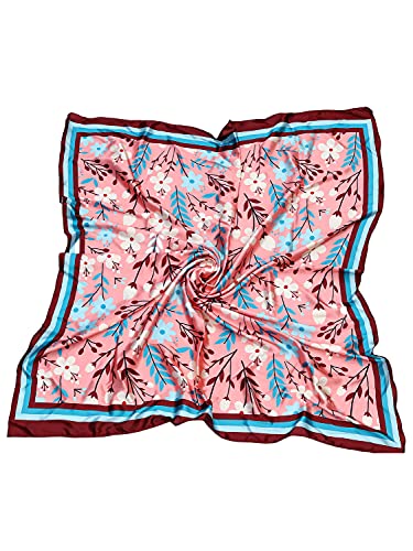 Image of leeza store Women's Silk Scarf - Pastel Pink Playful Floral | 40x40 Inches Square Scarf For Hair, Neck & Head | Soft Premium Silk Stole For Women | Lightweight Fashion Wrap & Daily Styling Accessory