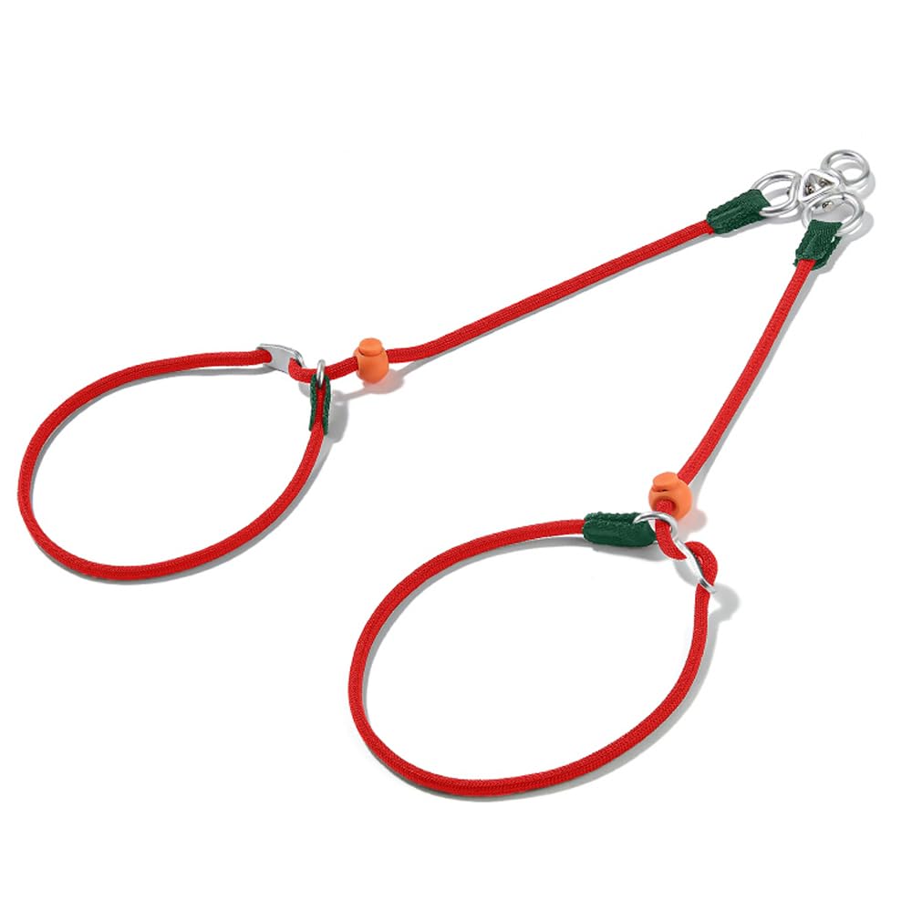 Howgo Double Slip Leash Slip Lead | Dual Dog Lead for 2 Dogs,360° Swivel No Tangle | Dog Training Nylon Leash and Collar | Double Clip Coupler and Splitter | Lightweight Aluminum (Red, 3FT)