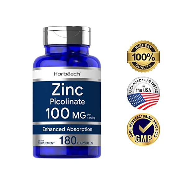 Zinc-Picolinate-100mg-180-Capsules-High-Potency-Non-GMO-Gluten-Free-Zinc-Supplement-by-Horbaach Zinc Picolinate 100mg | 180 Capsules | High Potency | Non-GMO, Gluten Free | Zinc Supplement | by Horbaach