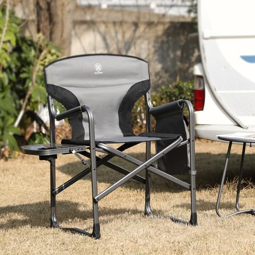 EVER ADVANCED Lightweight Folding Directors Chairs Outdoor, Aluminum Camping Chair with Side Table and Storage Pouch, Heavy Duty Supports 350LBS