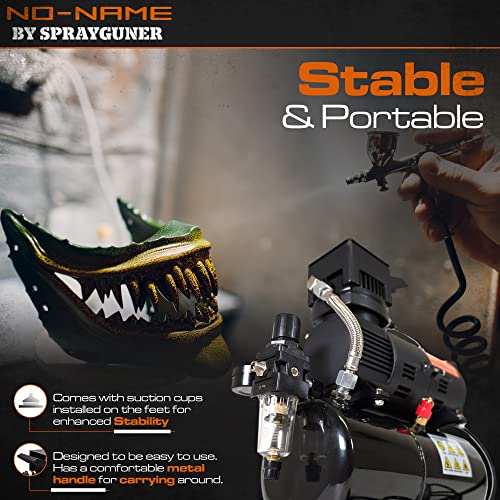 NO-NAME Cool Tooty Airbrush Compressor with 3-liter Metal Tank | 1/6 HP 110V Motor with Two Cooling Fans | 47dB & 20- 23l of Air Flow per Minute | Auto-start/Auto-stop Mechanism, Moisture Filter/Trap & 1/8” to 1/4” Adapter | Quality Control in Florida, USA