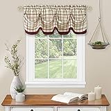 Achim Home Furnishings Tuck Valance with Buttons Tattersall Window Curtain, 58' x 14', Burgundy
