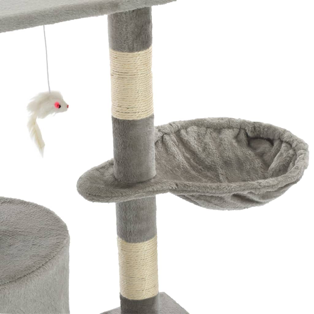 Árbol rascador para gatos con columnas de sisal, 138 cm, color gris, muebles de escalada con cueva, plataformas, zonas de descanso y 3 juguetes de ratón para apartamento