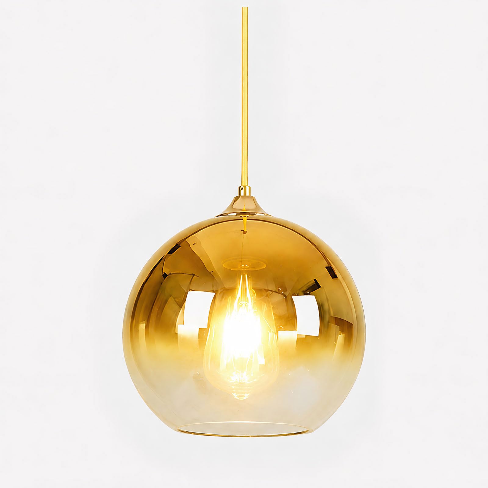 Lampada a Sospensione in Vetro Vintage Globo in Vetro Sfumato E27 Cavo Intrecciato Regolabile 150cm Lampadario a Sospensione per Isola Cucina Sala da Pranzo Camera Caffè (Dorato, 25cm)