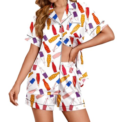 Image of Ekouaer Womens Satin Silk 2 Piece Pajamas Set Short Sleeve Sleepwear