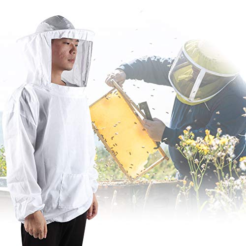 AUNMAS 4Pcs Beekeeping Tool Supplies Kit Jacket Pull Over Thick Smock Suit Gloves Beehive Brush Frame Clip Grip Lifter for Beekeeper