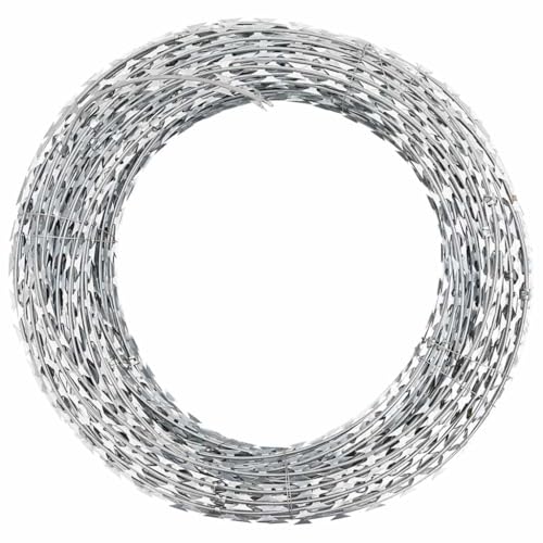 vidaXL Alambre para Concertina BTO-22 con Clips, Alambre de Púas, Cerca de Alambre de Espino, Cerca de Seguridad para Jardín, Acero Galvanizado 60 m