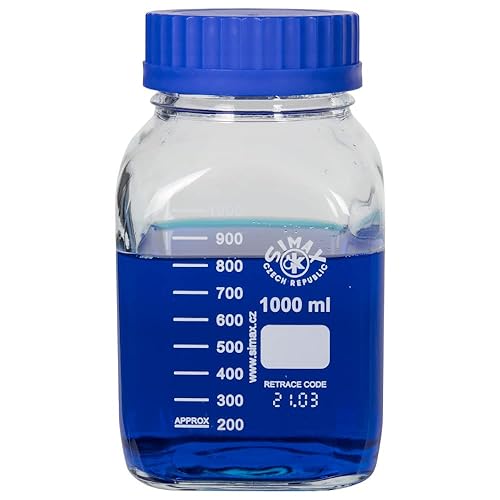 United Scientific™ SIMAX BSWM1000 GL80 - Botellas de almacenamiento de boca ancha, cuadrado, vidrio de borosilicato 3.3, 33.8 fl oz (1 l), 1 unidad