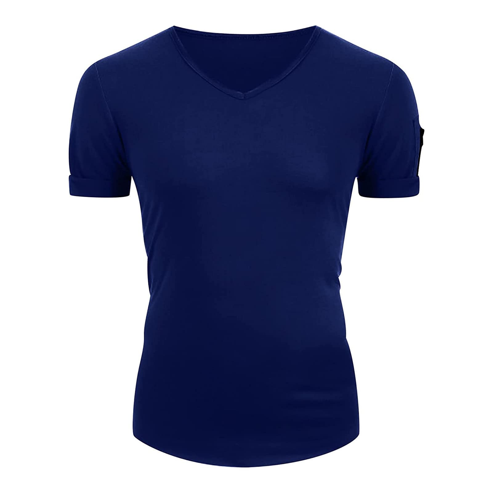 Maiyifu-GJ Men's Muscle Workout V Neck Tee Athletic Bodybuilding Short Sleeve Shirts Stretch Slim Fit T Shirts with Zipper (Dark Blue 2,3X-Large)